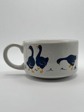 Vintage Rosenthal Netter Soup Mug Cottage Core Blue Goose Pattern